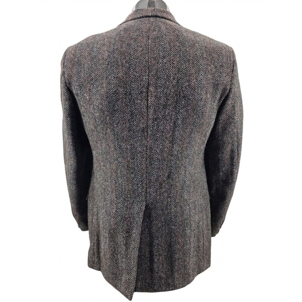 Vtg Harris Tweed 40S Brown Herringbone Wool USA Mens Blazer Jacket Sport Coat - Picture 2 of 13